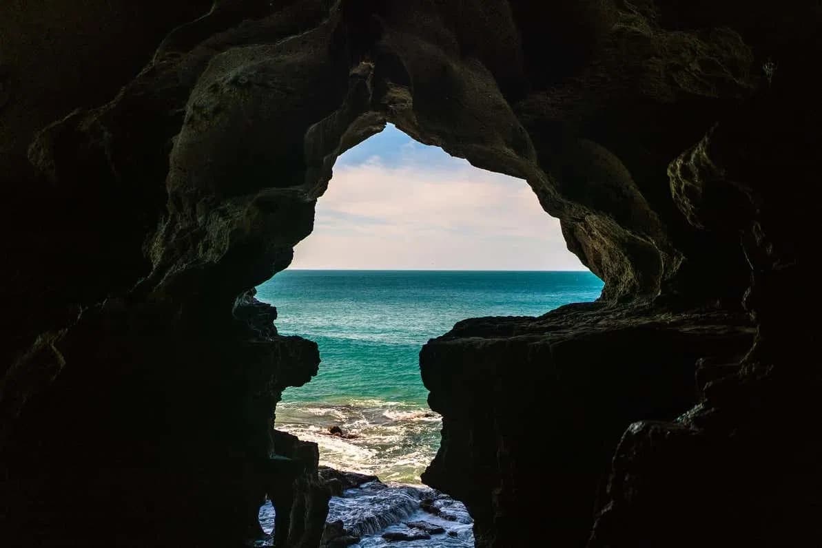 Ocean inlet shaped like Africa at the entrance of the Caves of Hercules