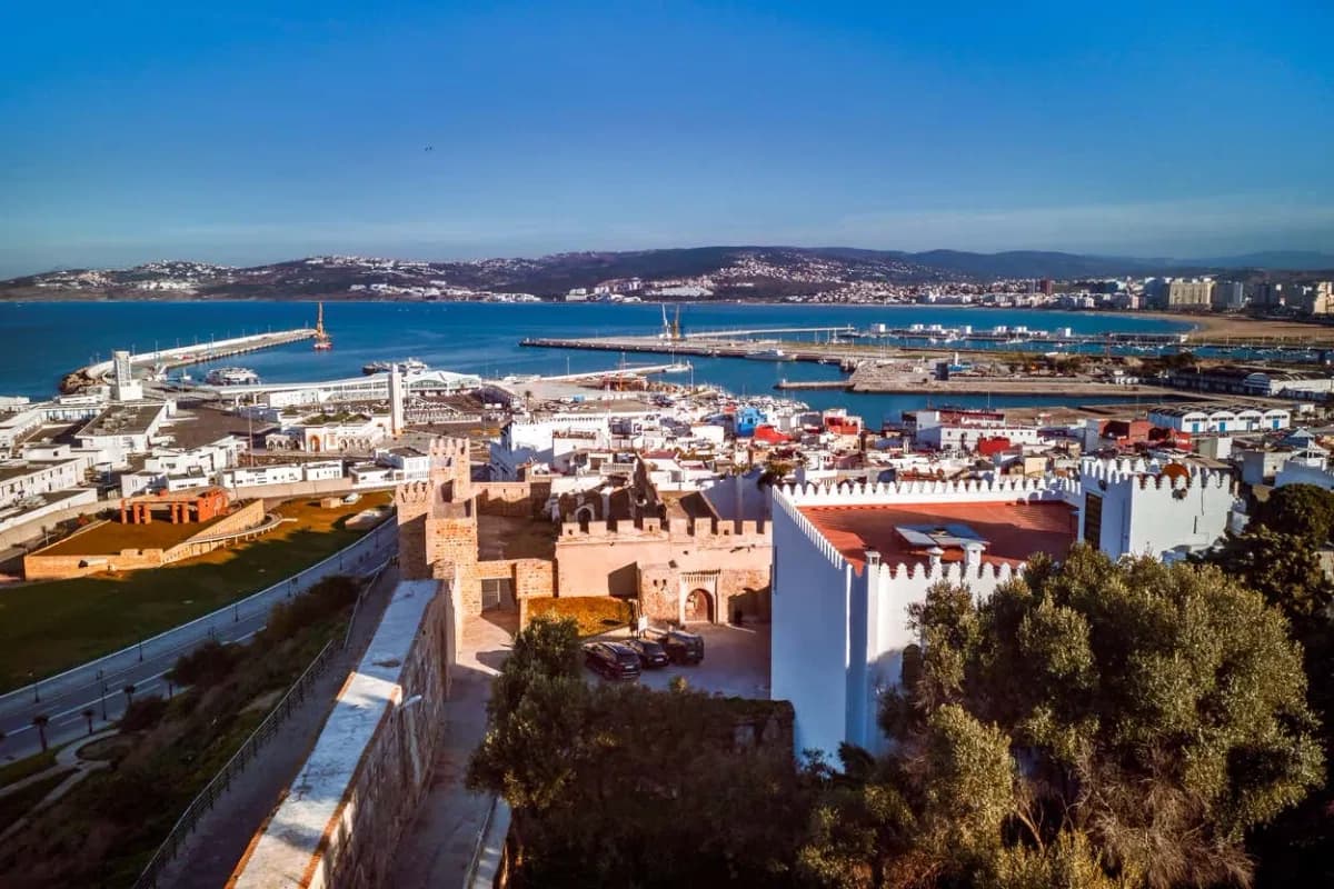 Panoramic view of the harbor of Tangier from the terraces of the Kasbah
